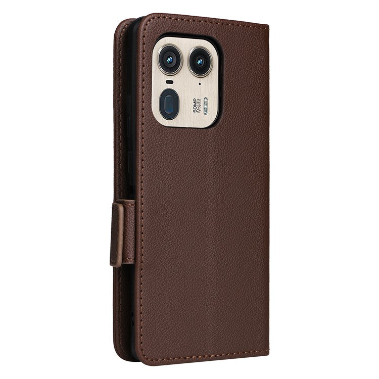 For Motorola Edge 50 Ultra 5G / Moto X50 Ultra 5G Case Wallet Stand Litchi Texture Leather Flip Phone Cover - Brown
