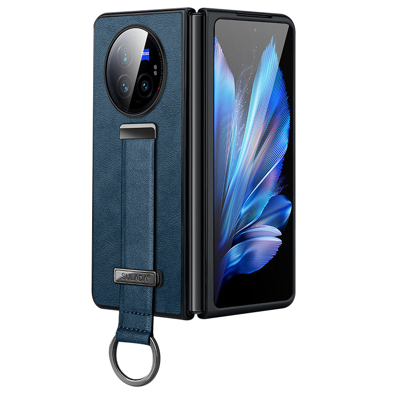 SULADA Fashion Series for vivo X Fold3 Pro Case Wristband PU Leather Crazy Horse Texture Back Cover - Blue