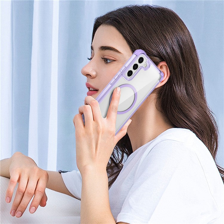 For Samsung Galaxy S22+ 5G Clear Phone Case Compatible with MagSafe TPU+PC Cover - Transparent Purple