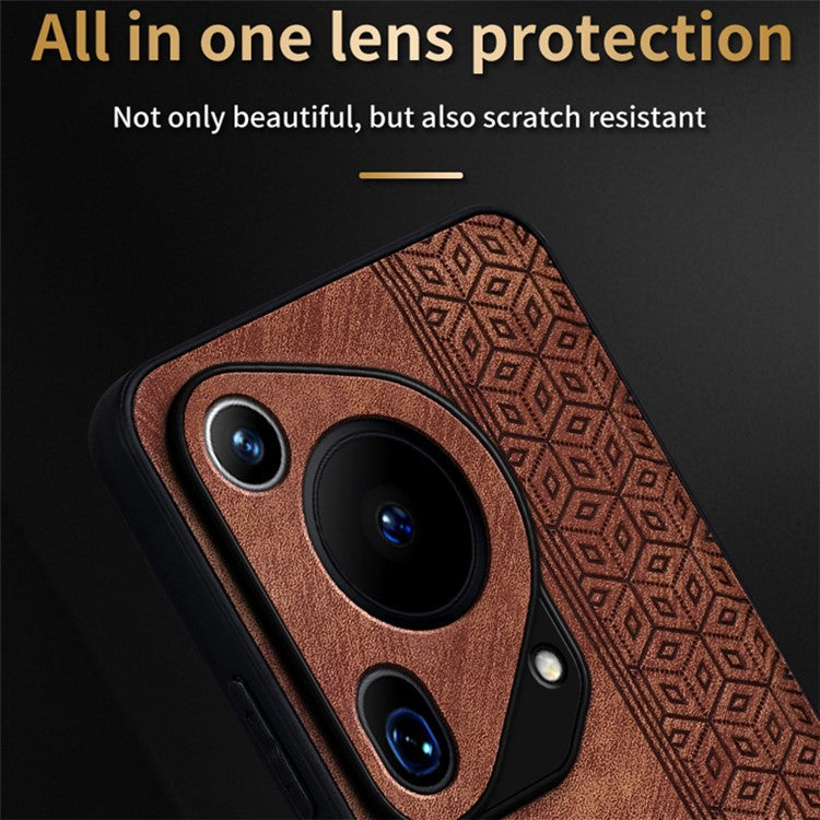 AZNS For Huawei Pura 70 Ultra Case PU Leather+TPU Imprinted Pattern Anti-Slip Grip Phone Cover - Brown