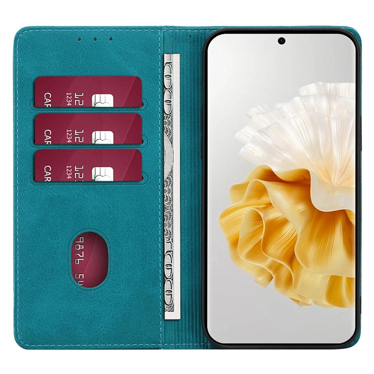 For Huawei Pura 70 Case Calf Texture Leather Magnetic Clasp Wallet Phone Cover - Baby Blue