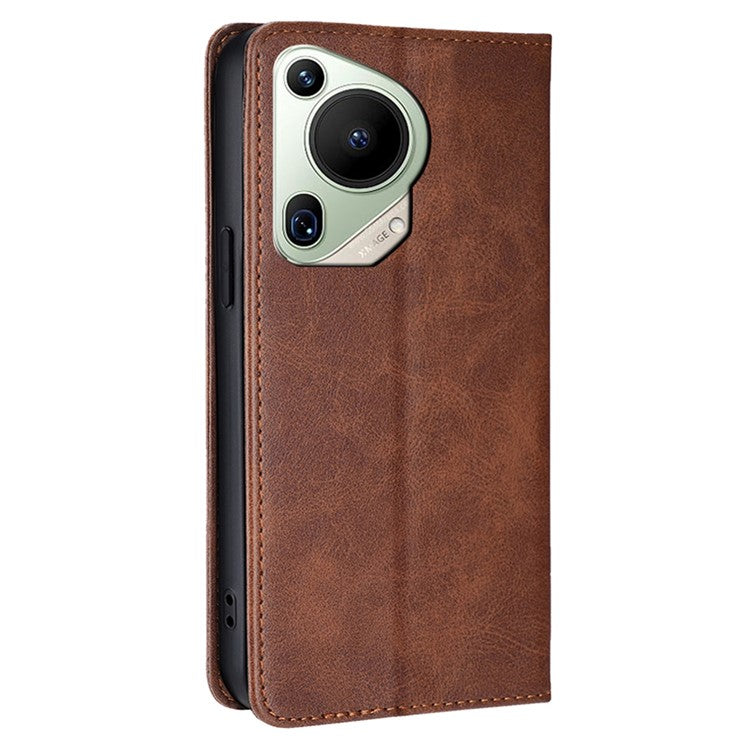 For Huawei Pura 70 Ultra Case PU Leather Calf Texture Strong Magnetic Suction Phone Cover - Brown