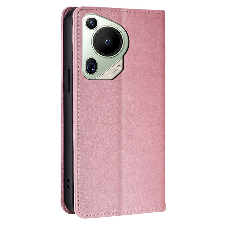For Huawei Pura 70 Ultra Case PU Leather Calf Texture Strong Magnetic Suction Phone Cover - Rose Gold