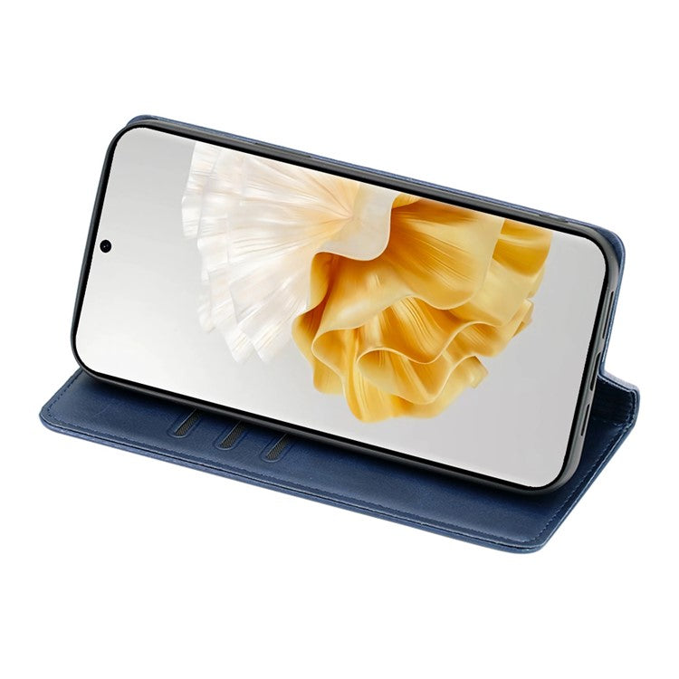 For Huawei Pura 70 Ultra Case PU Leather Calf Texture Strong Magnetic Suction Phone Cover - Sapphire