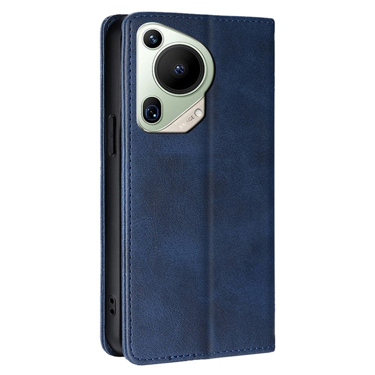 For Huawei Pura 70 Ultra Case PU Leather Calf Texture Strong Magnetic Suction Phone Cover - Sapphire