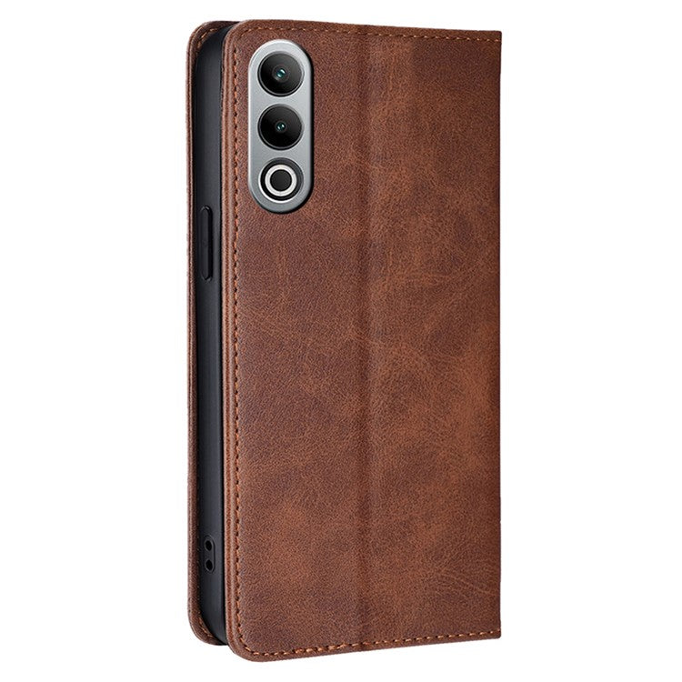For OnePlus Nord CE4 5G Case Card Holder Calf Texture Drop Proof Stand Phone Cover - Brown