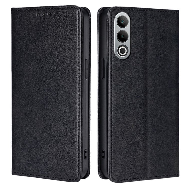 For OnePlus Nord CE4 5G Case Card Holder Calf Texture Drop Proof Stand Phone Cover - Black