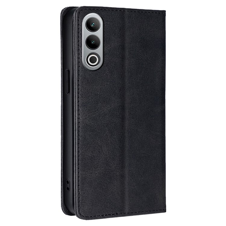 For OnePlus Nord CE4 5G Case Card Holder Calf Texture Drop Proof Stand Phone Cover - Black
