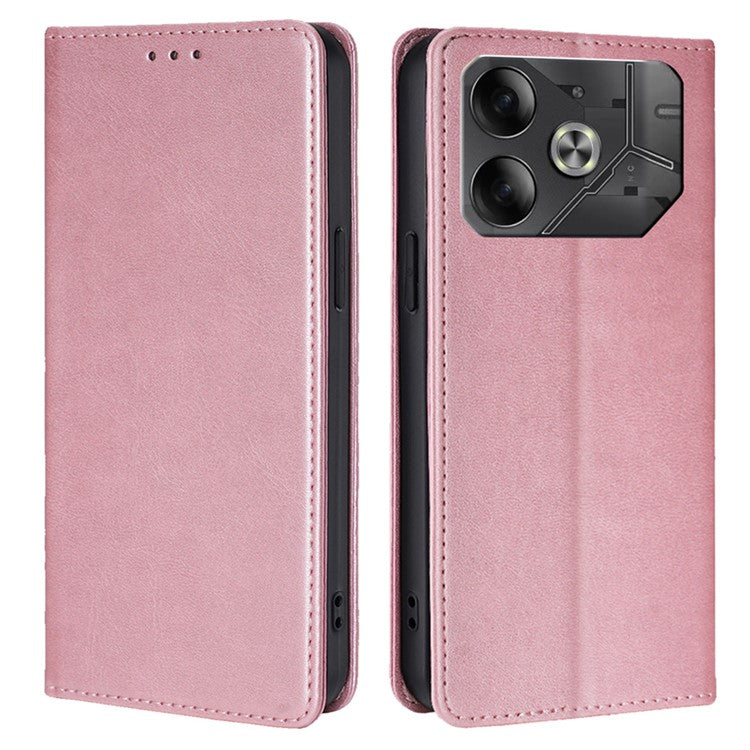 For TECNO Pova 6 5G Case Calf Texture Shockproof Phone Cover with Card Holder - Rose Gold