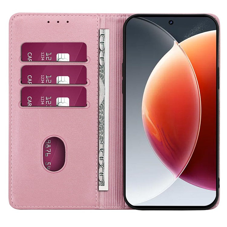 For TECNO Pova 6 5G Case Calf Texture Shockproof Phone Cover with Card Holder - Rose Gold