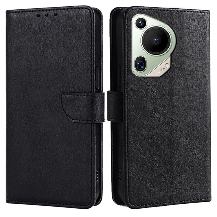 For Huawei Pura 70 Ultra Case Drop Resistant Calf Texture Leather Phone Cover - Black