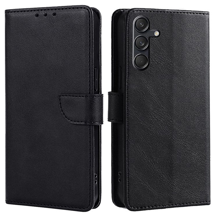 For Samsung Galaxy M55 5G / C55 5G / F55 5G Case Calf Texture Leather Wallet Stand Phone Cover - Black