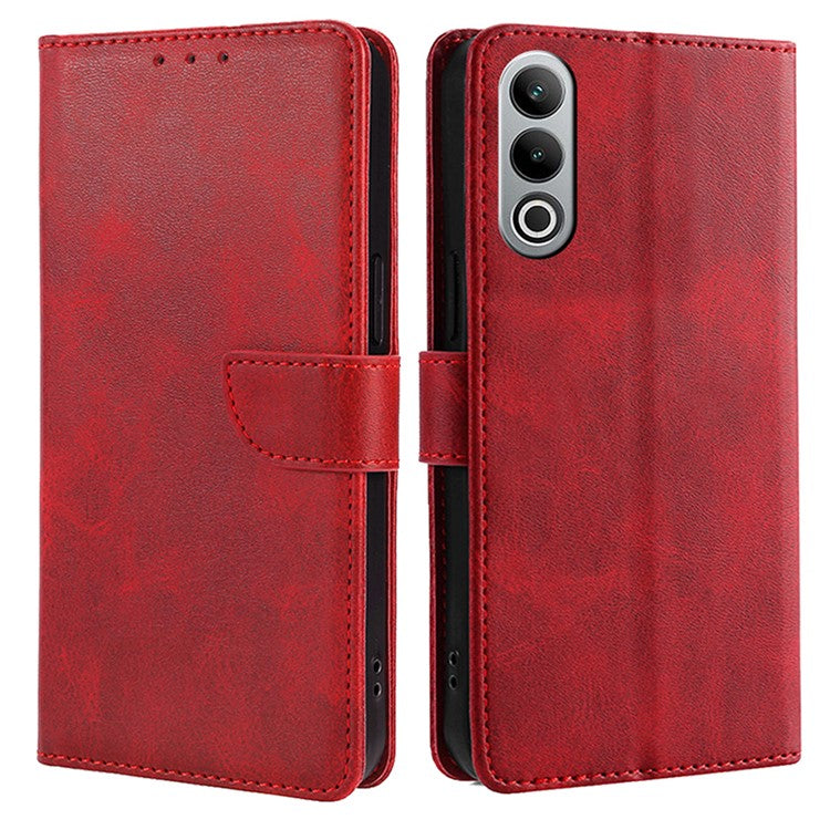 For OnePlus Nord CE4 5G Case PU Leather+TPU Phone Proctive Cover Calf Texture Wallet - Red