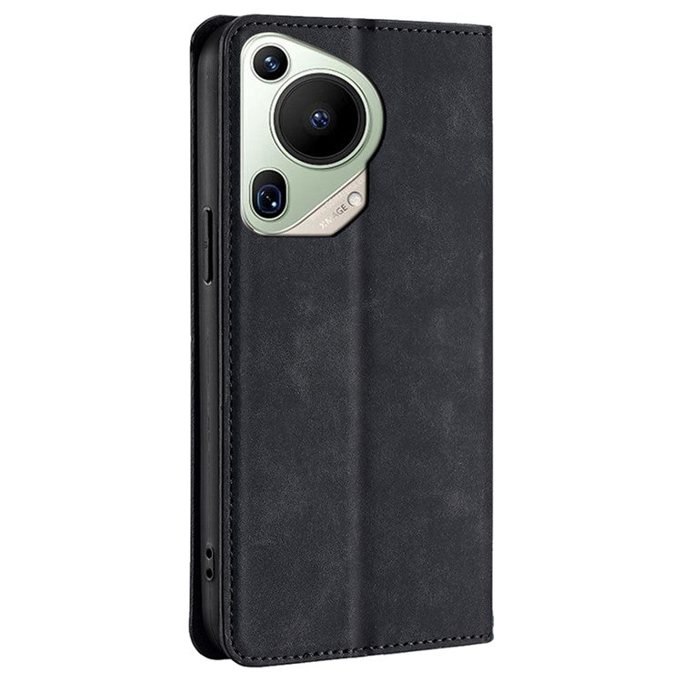 For Huawei Pura 70 Ultra Case PU Leather Hidden Magnetic Adsorption Flip Phone Cover - Black