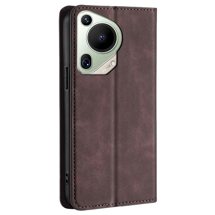 For Huawei Pura 70 Ultra Case PU Leather Hidden Magnetic Adsorption Flip Phone Cover - Dark Brown