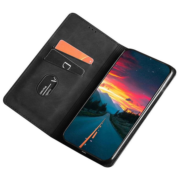 For Samsung Galaxy M55 5G / C55 5G / F55 5G Card Slot Phone Case Skin-Touch Feeling PU Leather Cover - Black