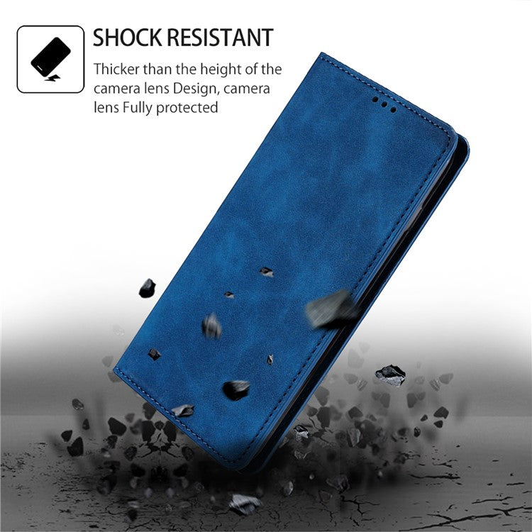 For Samsung Galaxy M55 5G / C55 5G / F55 5G Card Slot Phone Case Skin-Touch Feeling PU Leather Cover - Blue