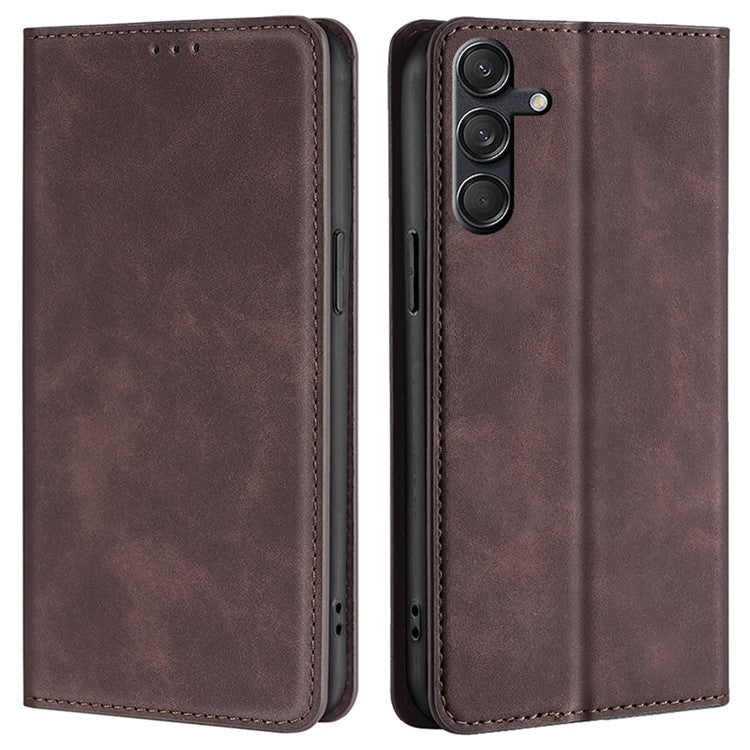 For Samsung Galaxy M55 5G / C55 5G / F55 5G Card Slot Phone Case Skin-Touch Feeling PU Leather Cover - Dark Brown