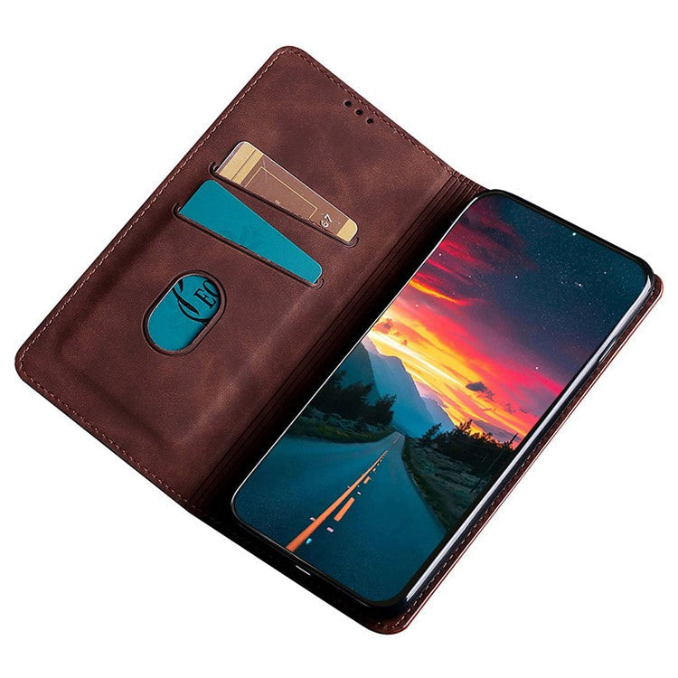 For Samsung Galaxy M55 5G / C55 5G / F55 5G Card Slot Phone Case Skin-Touch Feeling PU Leather Cover - Dark Brown