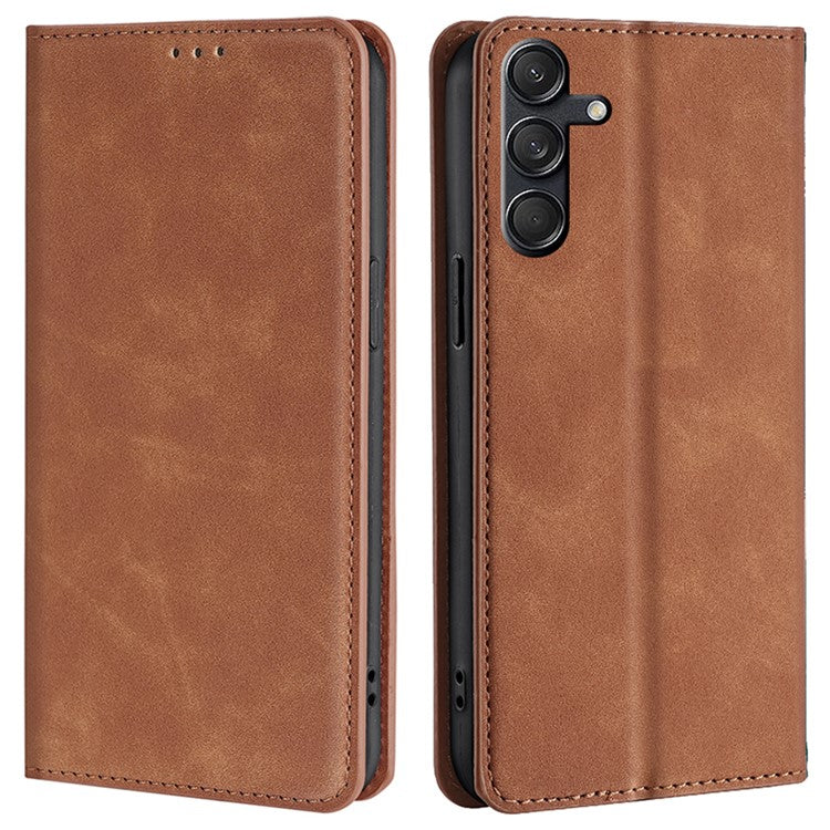 For Samsung Galaxy M55 5G / C55 5G / F55 5G Card Slot Phone Case Skin-Touch Feeling PU Leather Cover - Light Brown