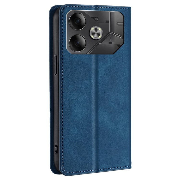 For TECNO Pova 6 5G Case Skin-Touch Anti-Drop PU Leather Card Slot Phone Cover - Blue