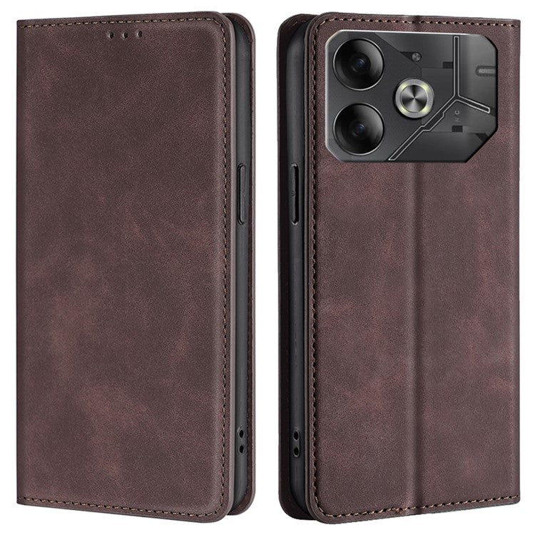 For TECNO Pova 6 5G Case Skin-Touch Anti-Drop PU Leather Card Slot Phone Cover - Dark Brown