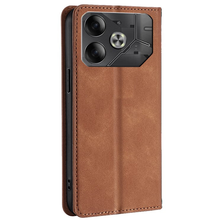 For TECNO Pova 6 5G Case Skin-Touch Anti-Drop PU Leather Card Slot Phone Cover - Light Brown