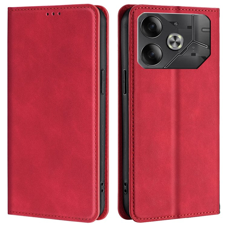 For TECNO Pova 6 5G Case Skin-Touch Anti-Drop PU Leather Card Slot Phone Cover - Red