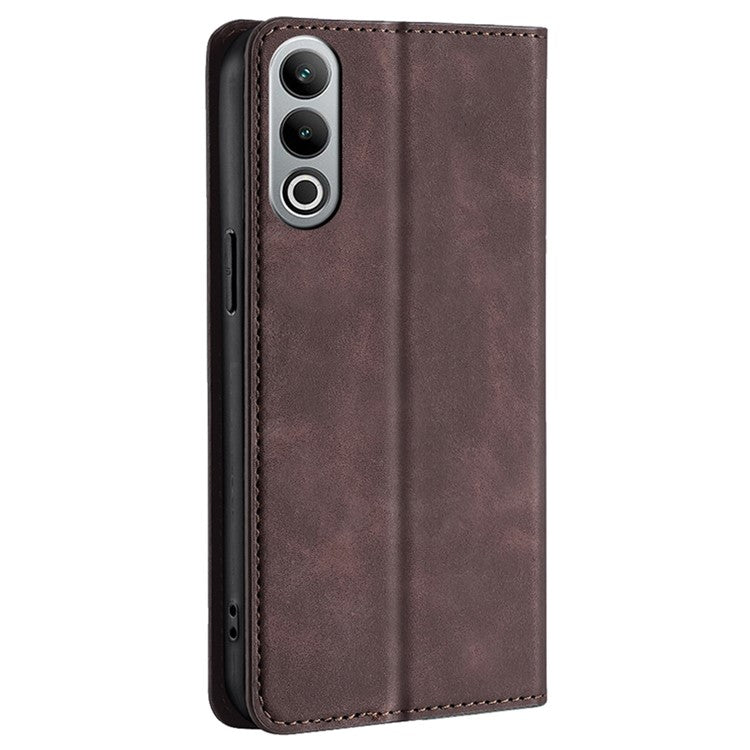 For OnePlus Nord CE4 5G Case with Card Holder PU Leather Hidden Magnetic Adsorption Cover - Dark Brown