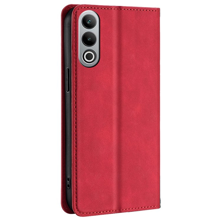 For OnePlus Nord CE4 5G Case with Card Holder PU Leather Hidden Magnetic Adsorption Cover - Red