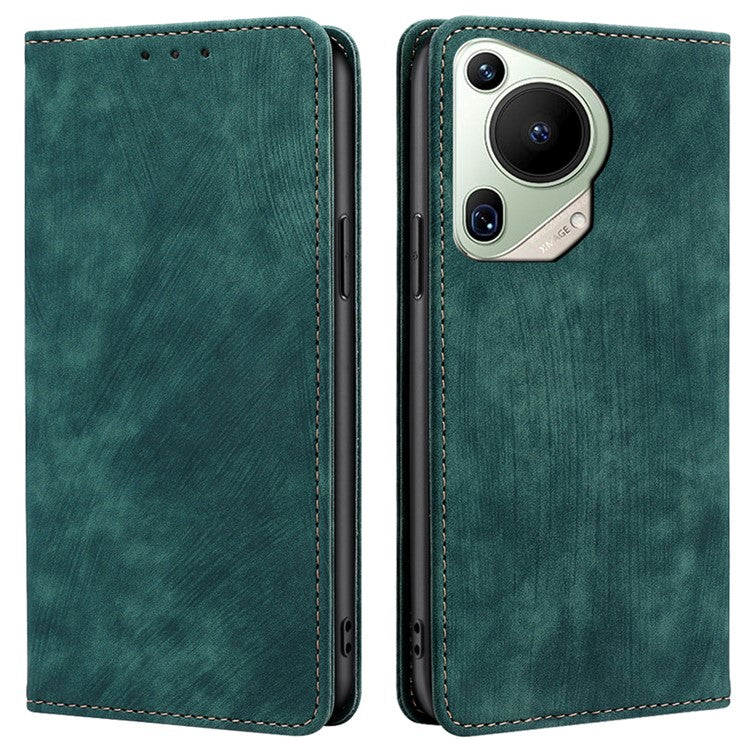 For Huawei Pura 70 Ultra Case PU Leather Magnetic Flip Folio Phone Cover RFID Blocking - Green