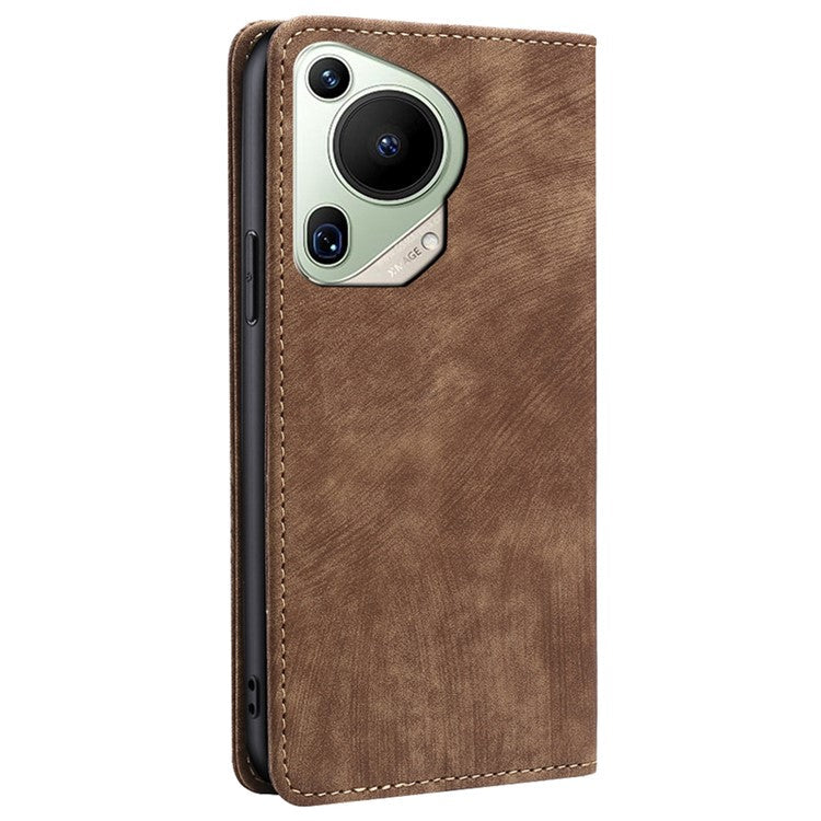 For Huawei Pura 70 Ultra Case PU Leather Magnetic Flip Folio Phone Cover RFID Blocking - Brown