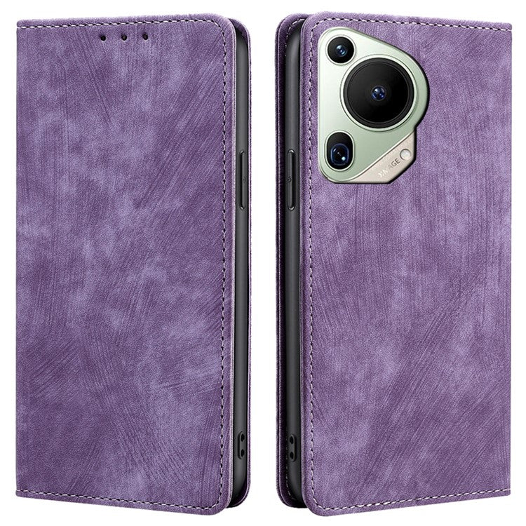 For Huawei Pura 70 Ultra Case PU Leather Magnetic Flip Folio Phone Cover RFID Blocking - Purple
