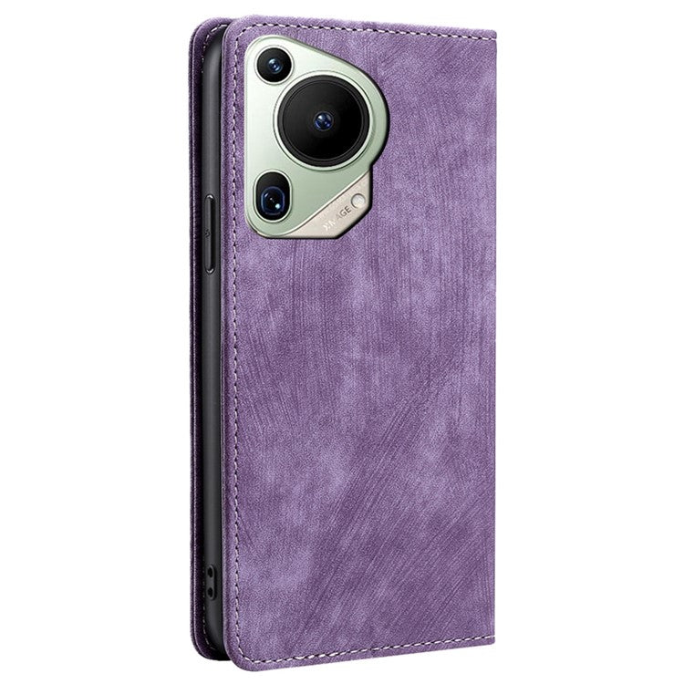 For Huawei Pura 70 Ultra Case PU Leather Magnetic Flip Folio Phone Cover RFID Blocking - Purple