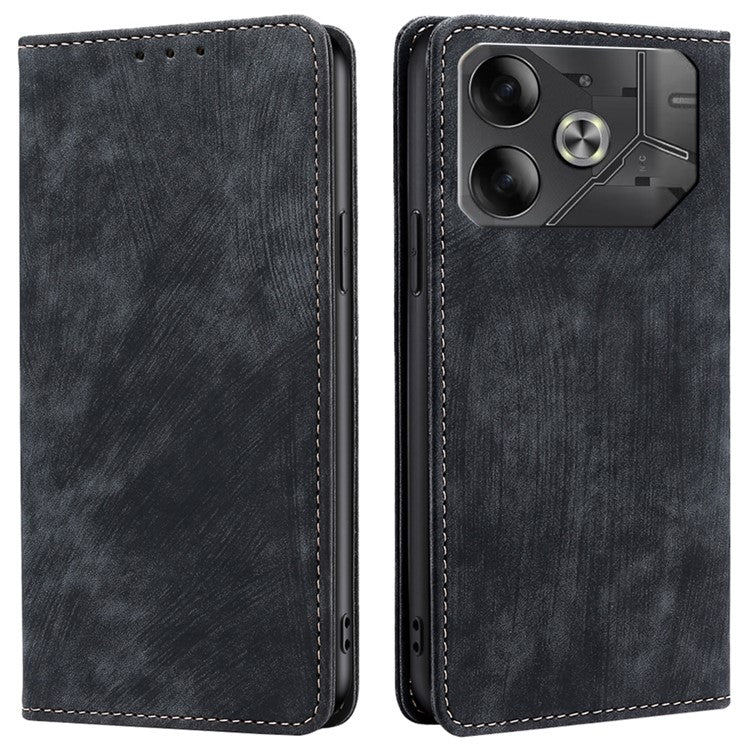 For TECNO Pova 6 5G Case RFID Blocking PU Leather Flip Stand Phone Cover - Black