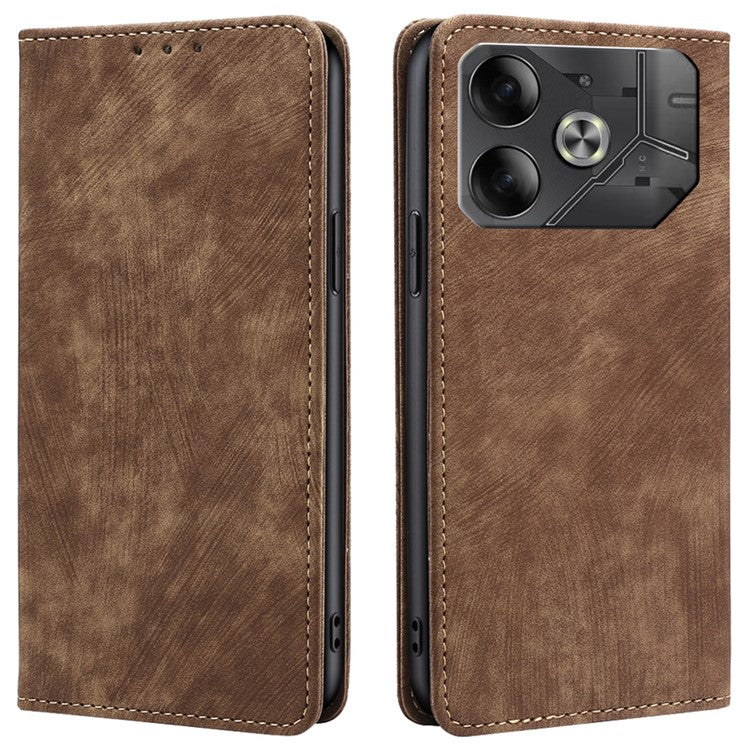 For TECNO Pova 6 5G Case RFID Blocking PU Leather Flip Stand Phone Cover - Brown