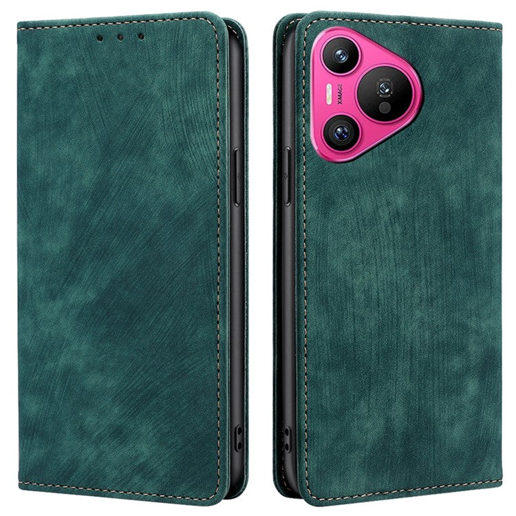 For Huawei Pura 70 Case RFID Blocking PU Leather Wallet Stand Anti-scratch Phone Cover - Green