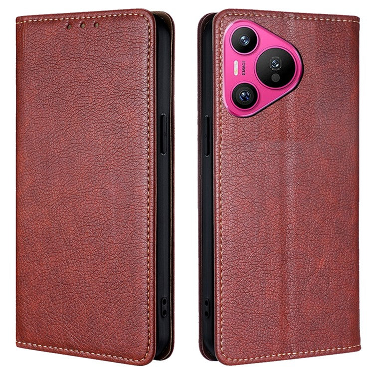 For Huawei Pura 70 Magnetic Case Solid Color Wallet Shell Mobile Phone Accessories Wholesale - Brown