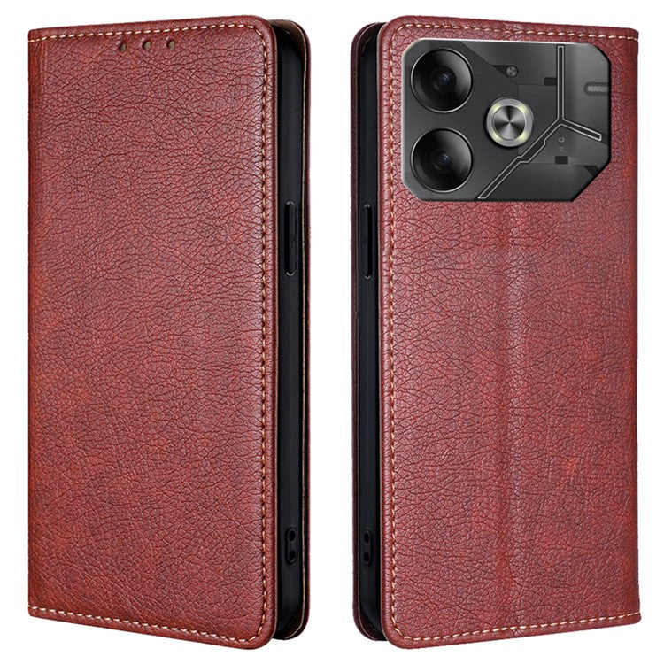 For TECNO Pova 6 5G Case Strong Magnetic Flip Wallet Stand Smart Phone Cover - Brown