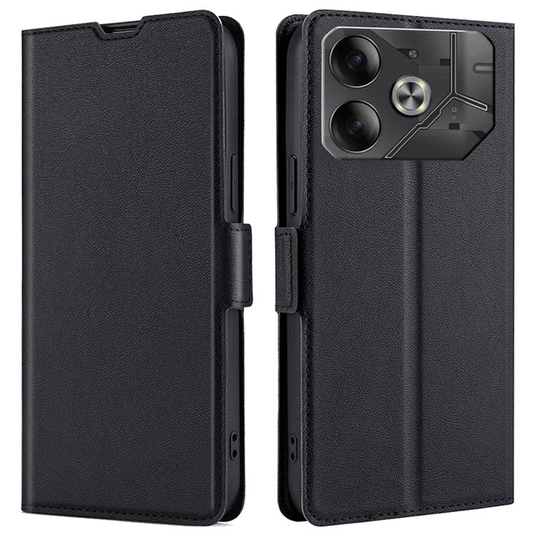 For TECNO Pova 6 5G Leather Case Card Slots Phone Cover Side Magnetic Clasp - Black