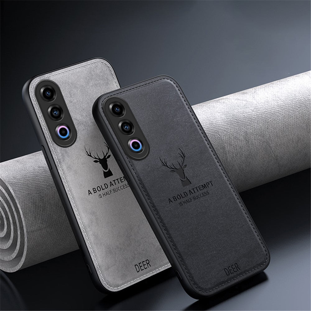 For Oppo K12 Shockproof Case Deer Pattern Leather+PC+TPU Protective Back Cover - Grey