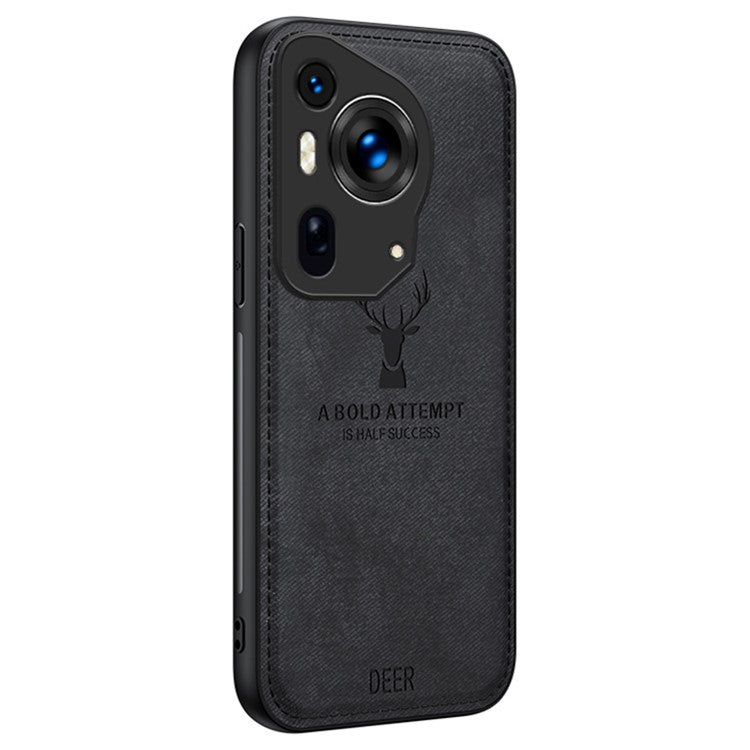 For Huawei Pura 70 Ultra Case Deer Pattern PU Leather Coated PC+TPU Hybrid Phone Cover - Black