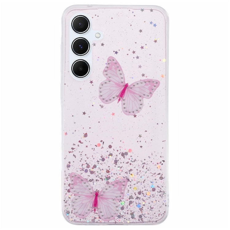 AW Series For Samsung Galaxy A25 5G (Global) (161.0 x 76.5 x 8.3mm) Case Glitter Butterfly Pattern TPU Phone Cover - Pink