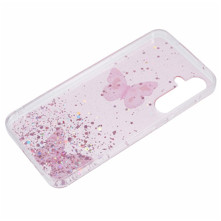 AW Series For Samsung Galaxy A25 5G (Global) (161.0 x 76.5 x 8.3mm) Case Glitter Butterfly Pattern TPU Phone Cover - Pink