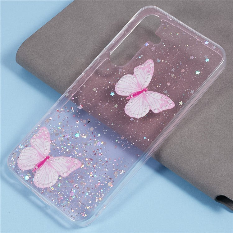 AW Series For Samsung Galaxy A25 5G (Global) (161.0 x 76.5 x 8.3mm) Case Glitter Butterfly Pattern TPU Phone Cover - Pink