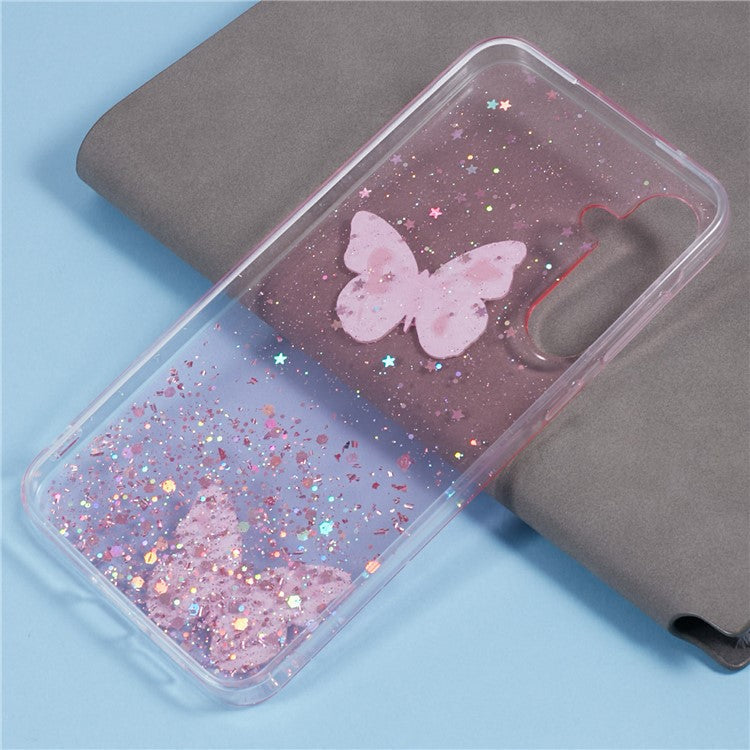 AW Series For Samsung Galaxy A25 5G (Global) (161.0 x 76.5 x 8.3mm) Case Glitter Butterfly Pattern TPU Phone Cover - Pink