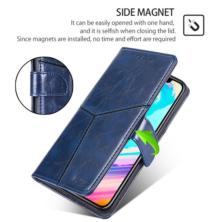 For OnePlus Nord CE4 5G Phone Case Geometric Splicing Leather Wallet Cover - Blue