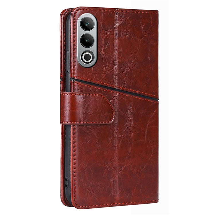 For OnePlus Nord CE4 5G Phone Case Geometric Splicing Leather Wallet Cover - Dark Brown