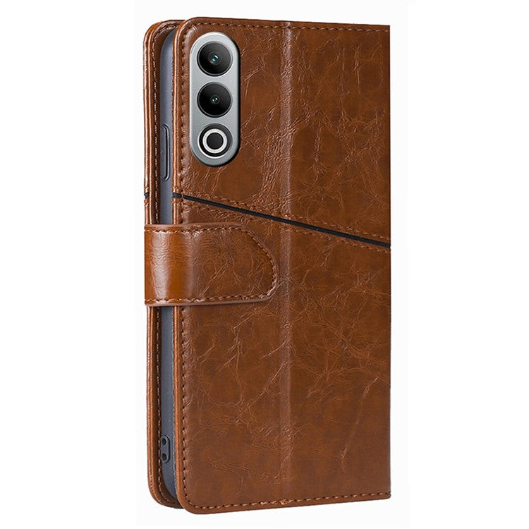 For OnePlus Nord CE4 5G Phone Case Geometric Splicing Leather Wallet Cover - Light Brown