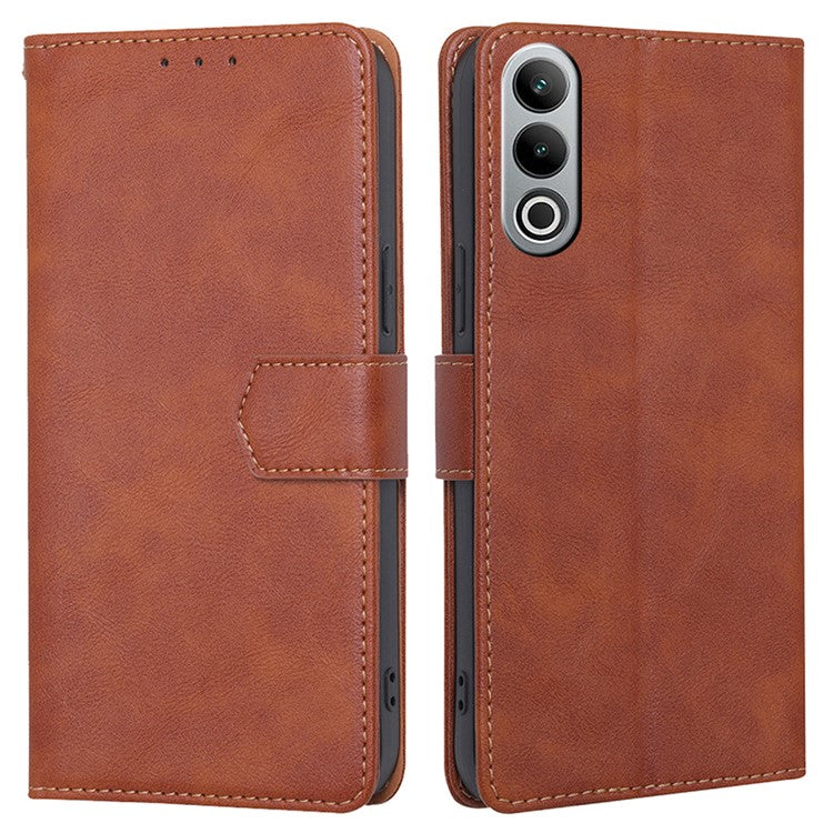 For OnePlus Nord CE4 5G Case RFID Blocking Leather Cover Cowhide Texture Phone Shell - Brown